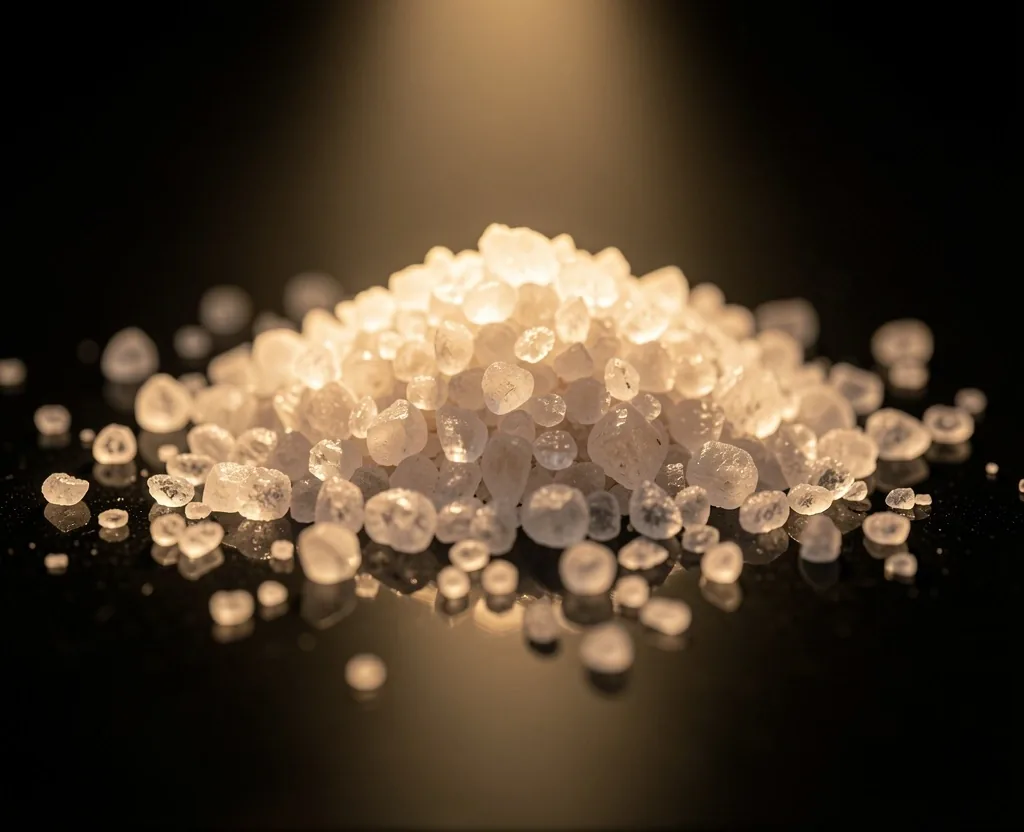 Mineral electrolyte crystals on dark surface